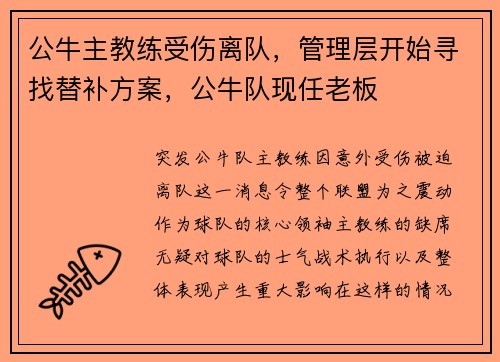 公牛主教练受伤离队，管理层开始寻找替补方案，公牛队现任老板